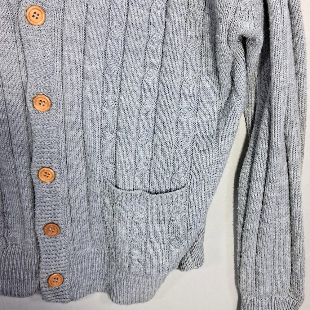 Men's Vintage XL Stretchy Campus Gray Cable Knit ButtonDown Cardigan Sweater - Picture 5 of 8